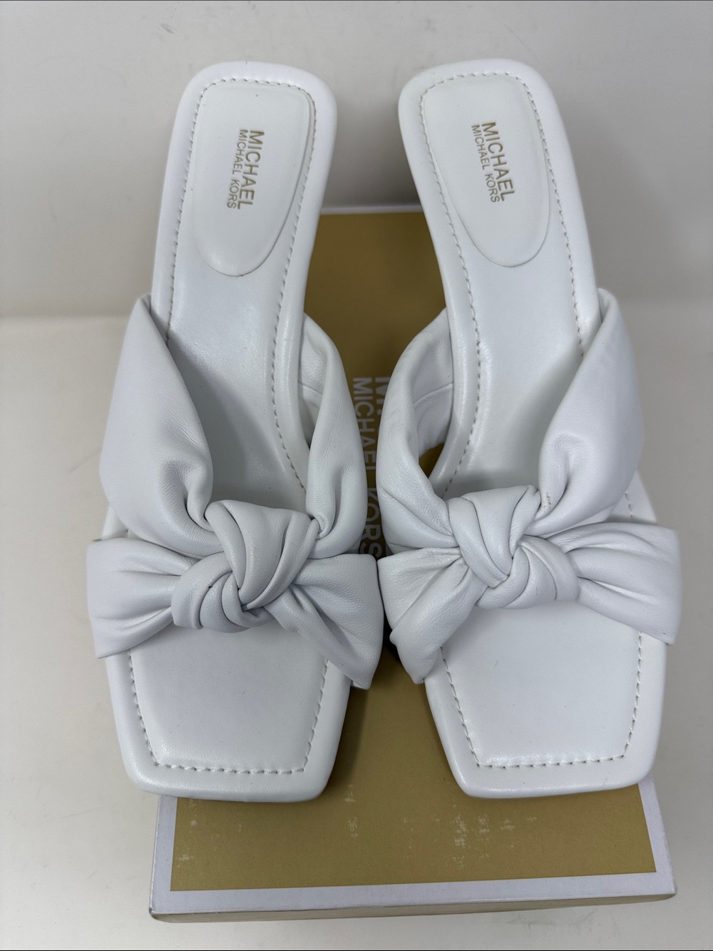 Michael Kors Elena White Leather Heeled Sandals Size 11 3.5" Heel